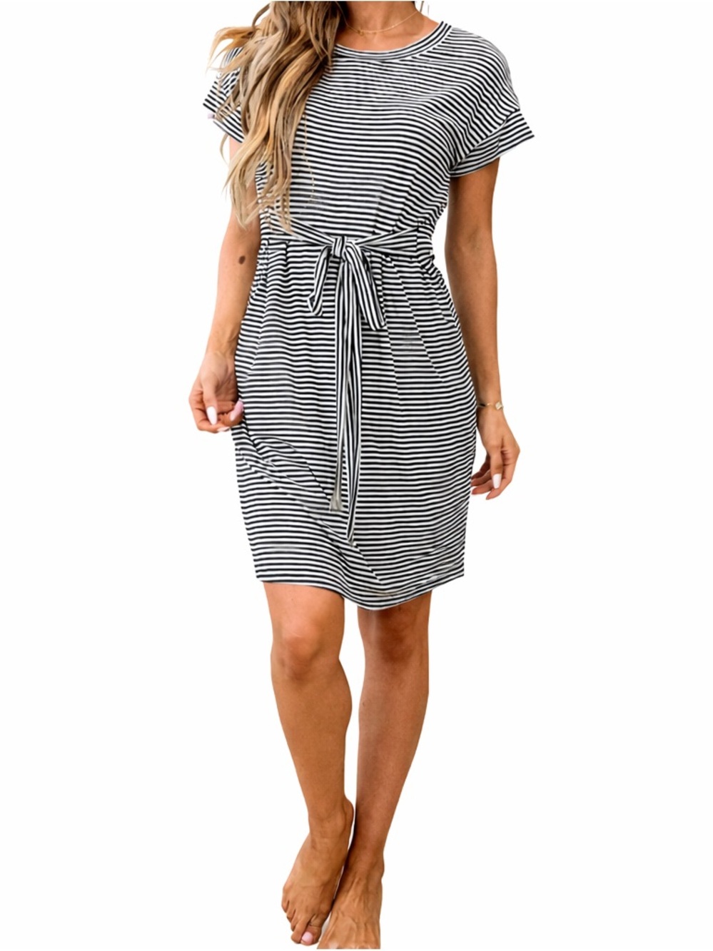 Black and White Stripe Dress with Pockets